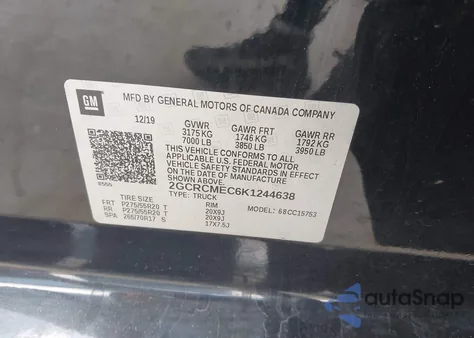 2019 Chevrolet Silverado 1500 Ld Silverado Custom from USA, damaged, VIN 2GCRCMEC6K1244638